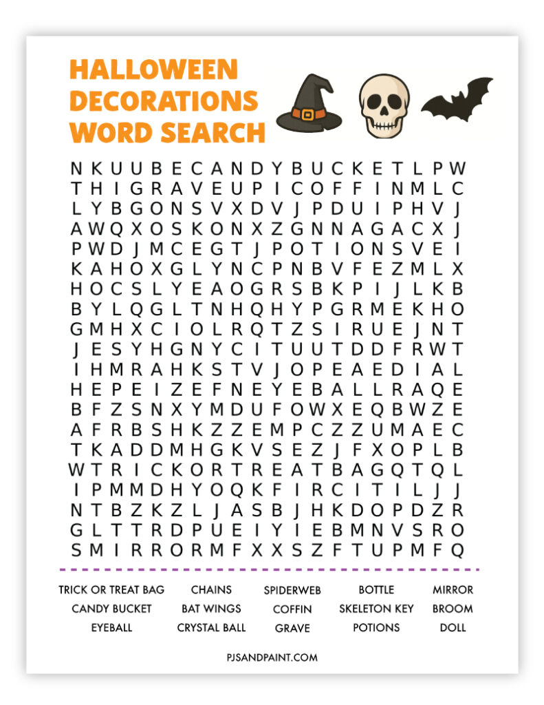 10 Free Printable Halloween Word Searches - Pjs and Paint