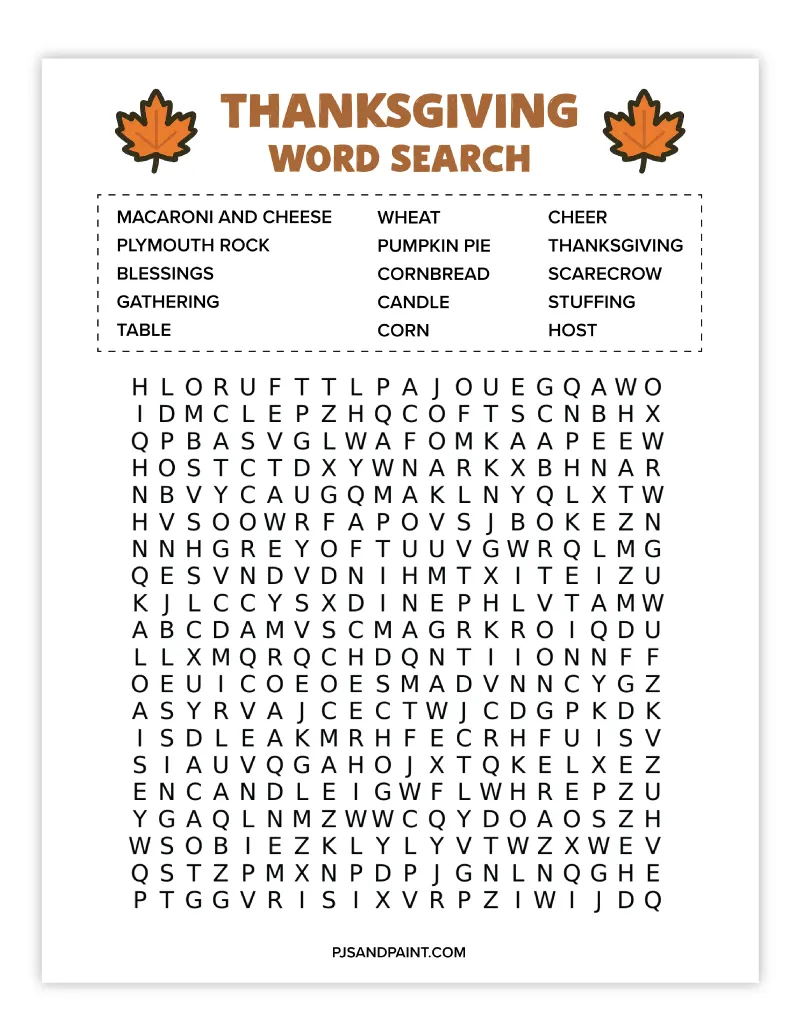 thanksgiving word search 3