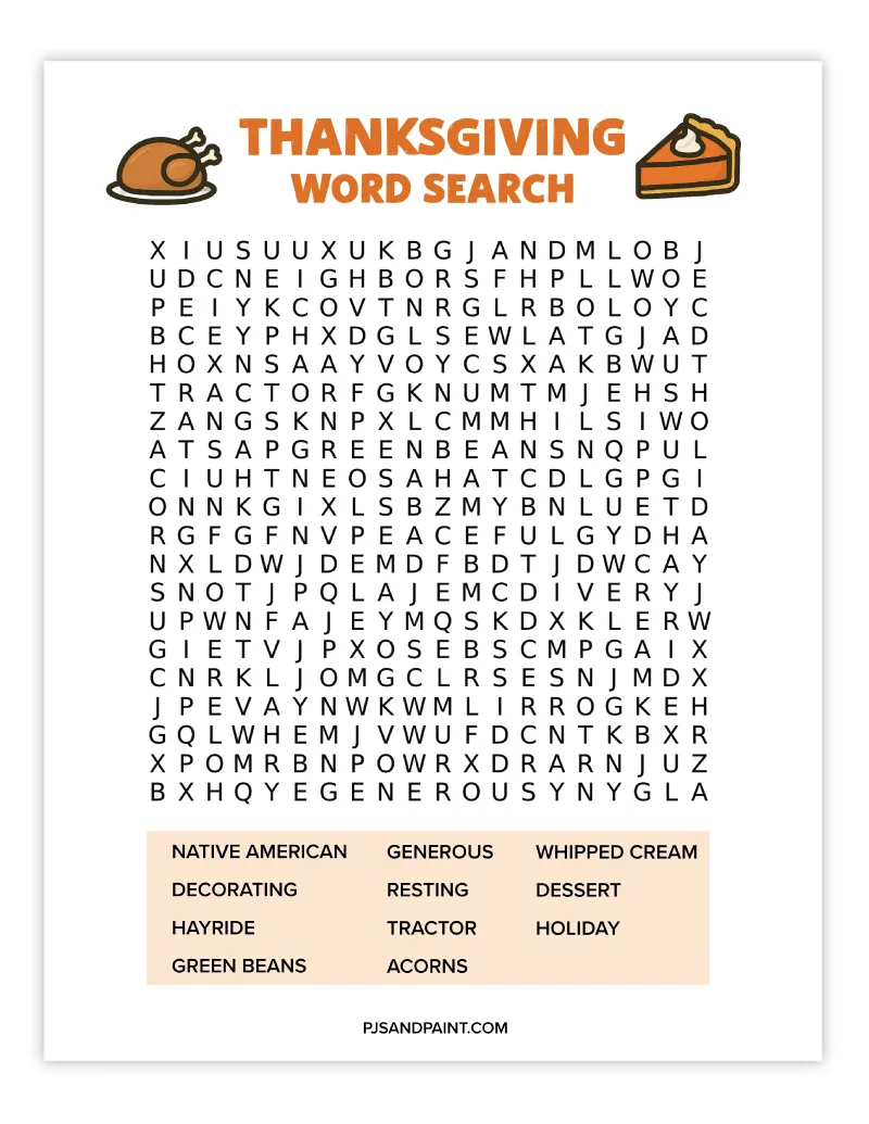 thanksgiving word search 5