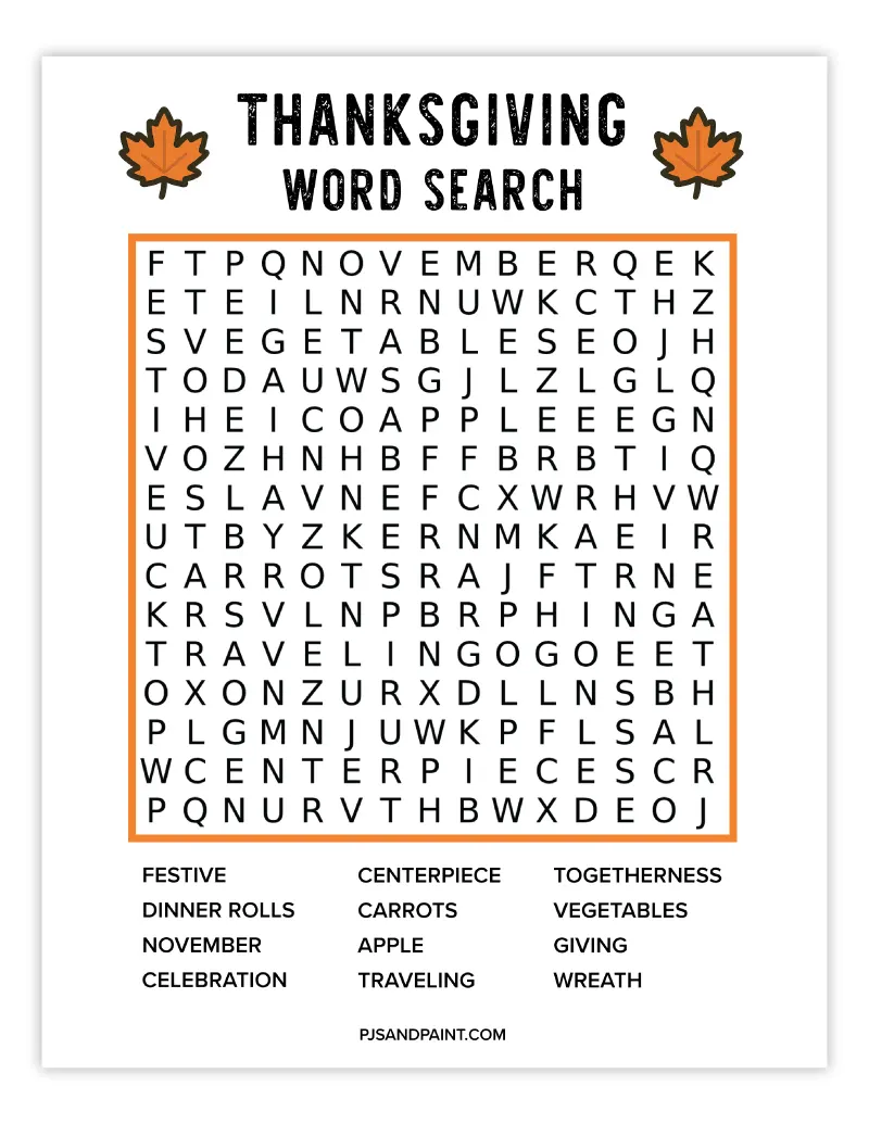 thanksgiving word search 8