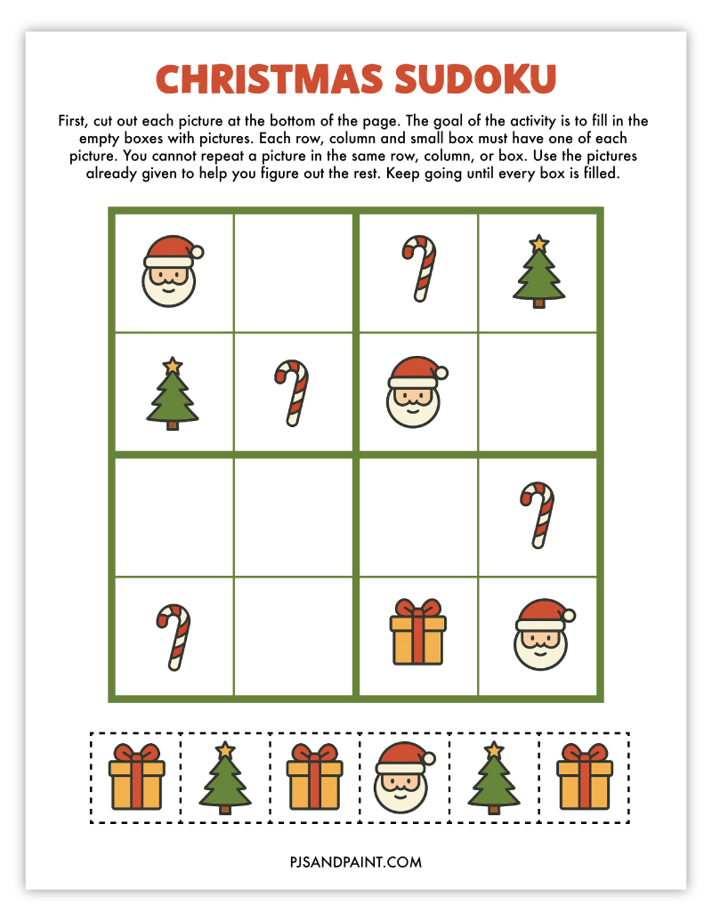 christmas sudoku pjs and paint