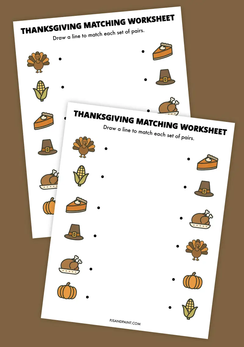 thanksgiving matching worksheet printable