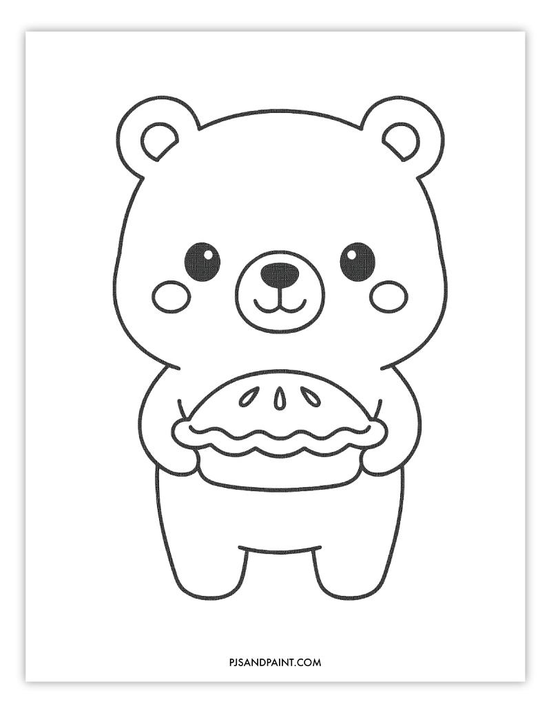 bear holding pie coloring page