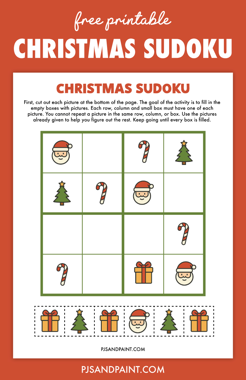 free printable christmas sudoku game free printable christmas sudoku puzzle - pjs and paint