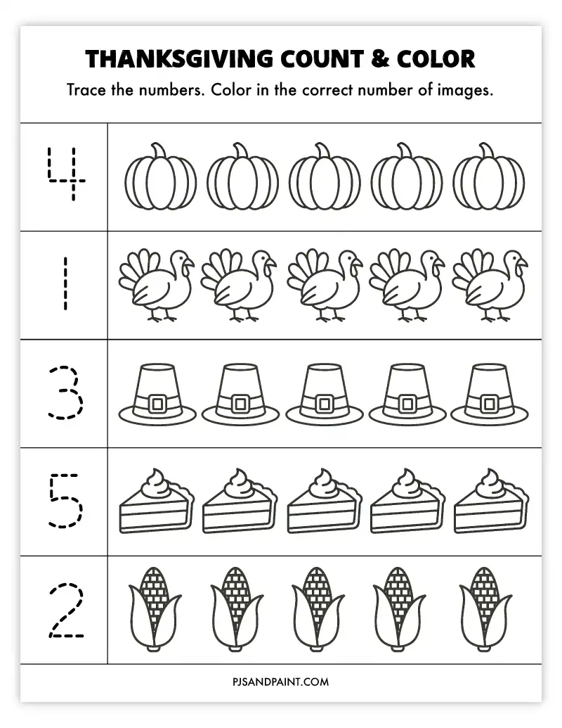 free printable thanksgiving count and color