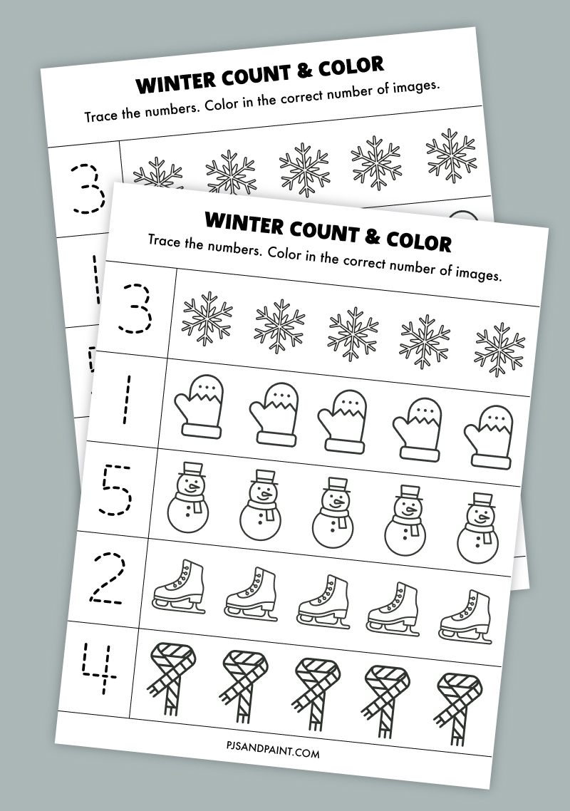 Free Printable Winter Count and Color Worksheet - Pjs and Paint