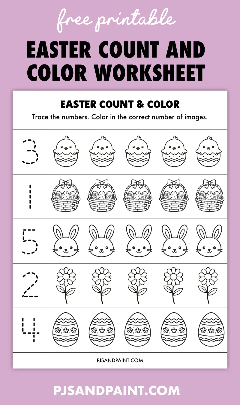 free printable easter count and color worksheeet