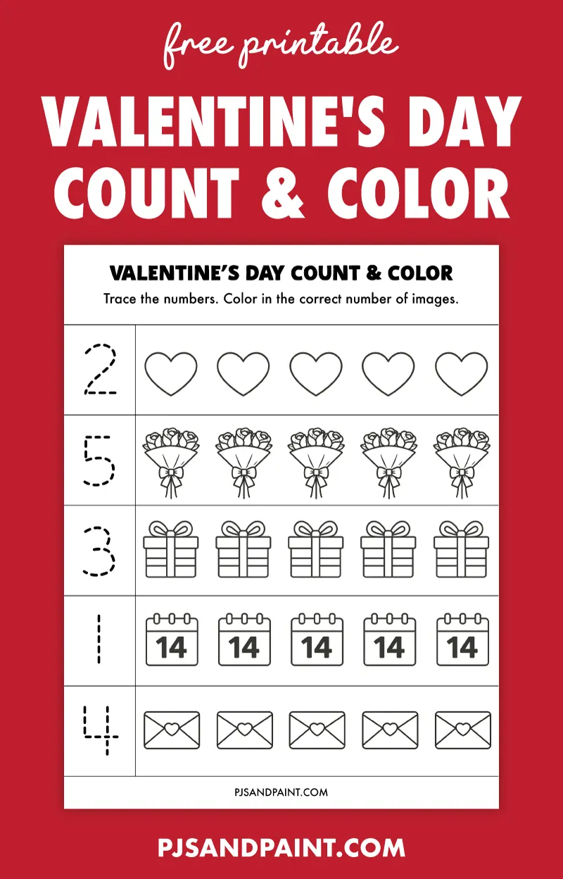free printable valentines day count and color