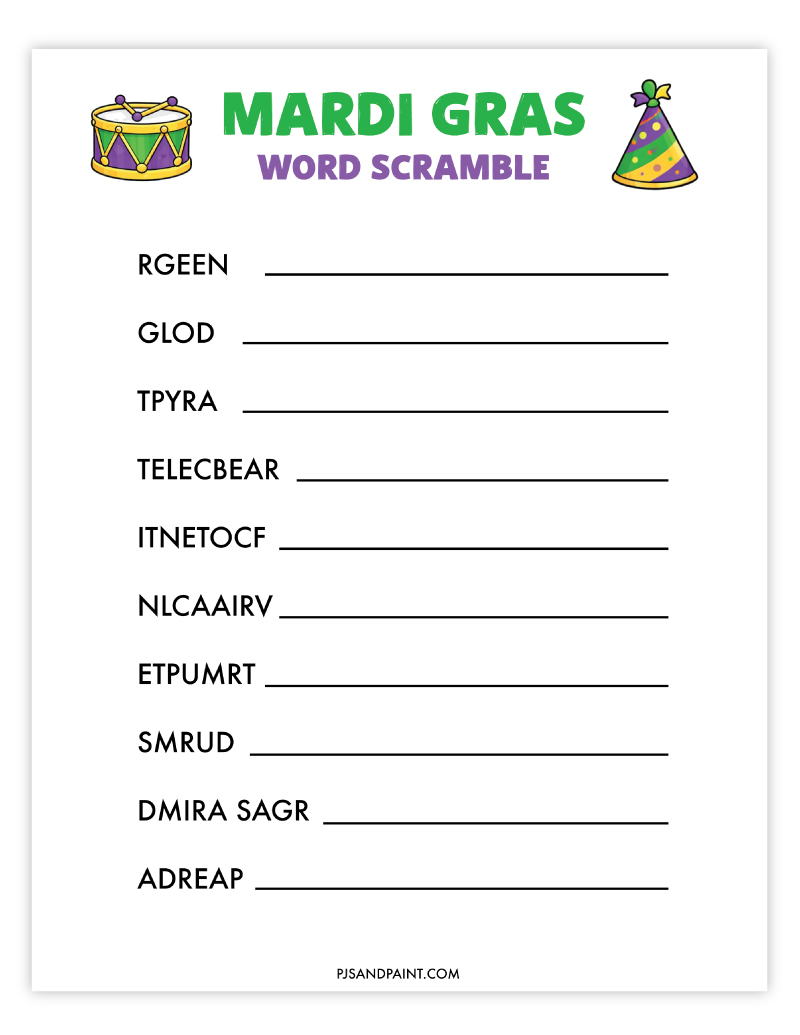 mardi gras word scramble