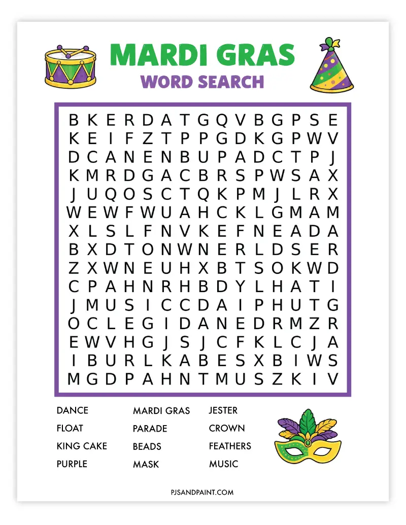 mardi gras word search