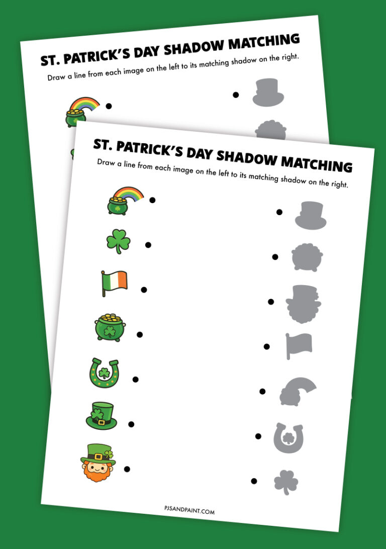 Free Printable St. Patrick's Day Shadow Matching Worksheet - Pjs and Paint