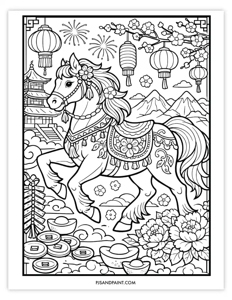 lunar new year horse coloring page