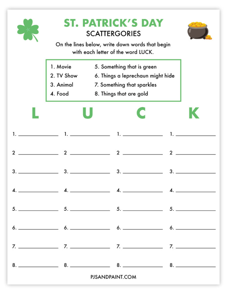 23 Free Printable St. Patrick's Day Games and Activities - Pjs and Paint