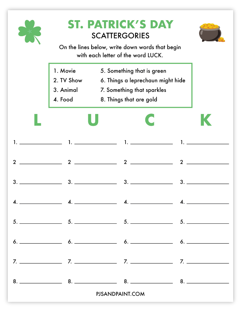 st patricks day scattergories