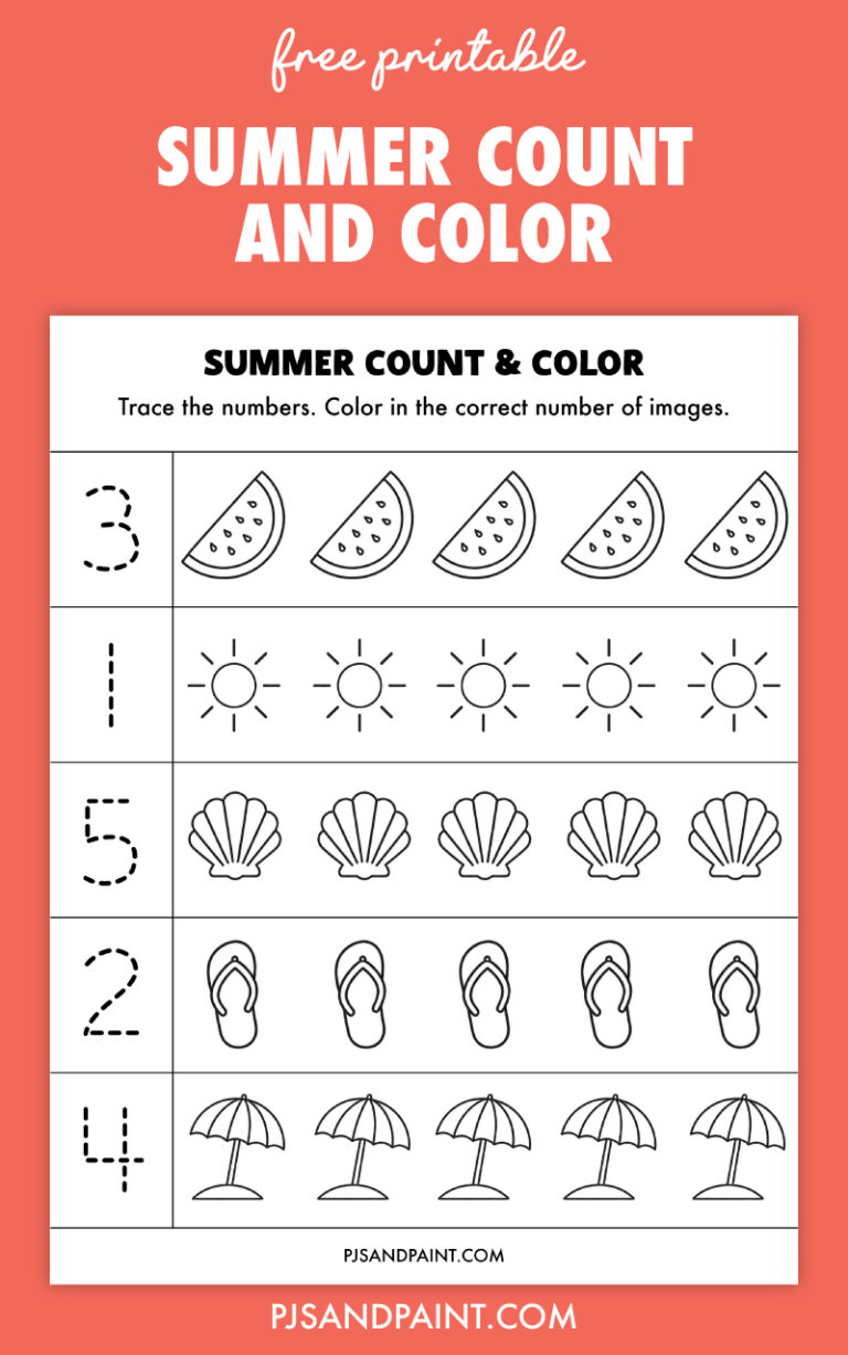 Free Printable Summer Count and Color Worksheet - Pjs and Paint