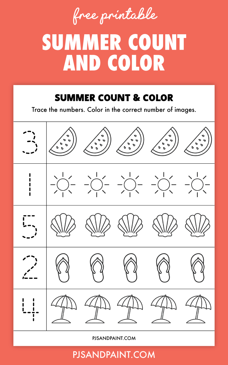 free printable summer count and color