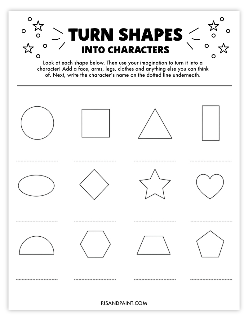 turn shapes into characters pjs and paint