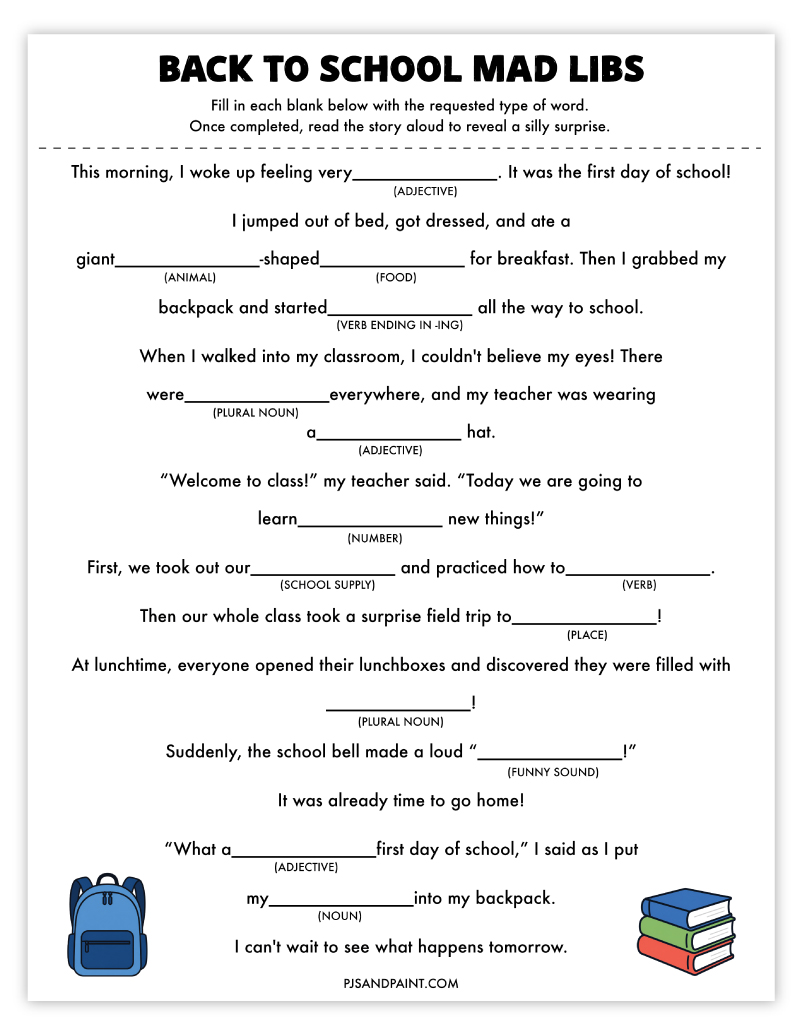 back to school mad libs