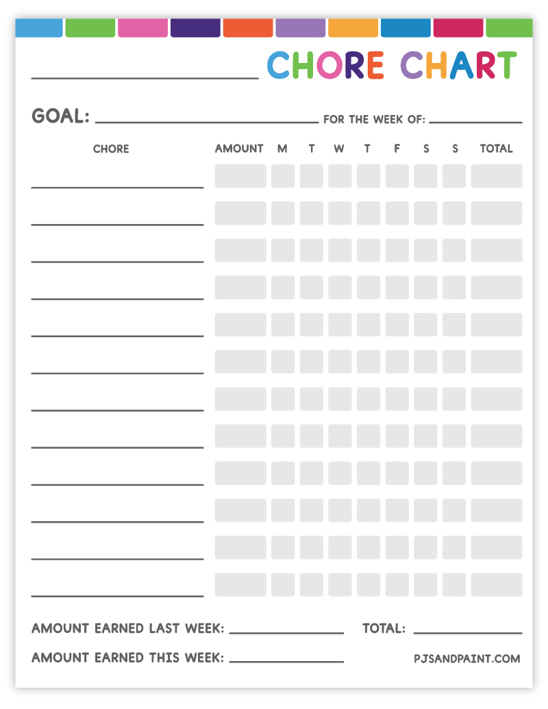 weekly chore chart printable