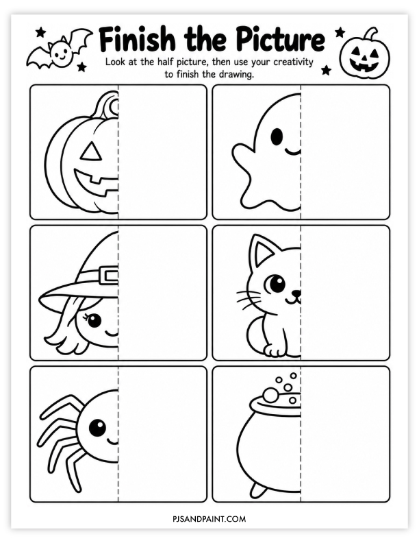 Halloween finish the picture worksheet