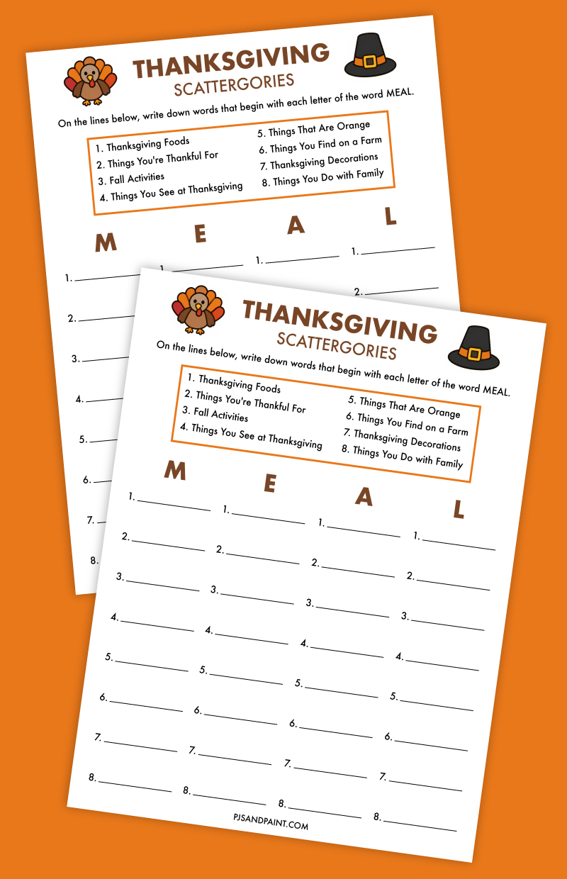 free printable scattergories thanksgiving