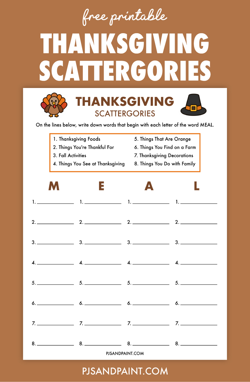 free printable thanksgiving scattergories game