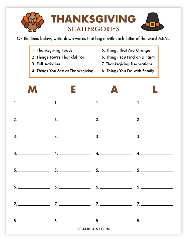 thanksgiving scattergories